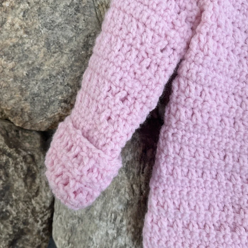Hand Knit NEW Dark Pink  2-3t Baby Girls Cardigan sweater Button Up closure, Hat